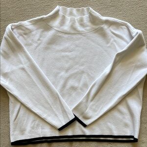 Anthropologie Maeve The Carys White Long Sleeve Sweater with Black Trim